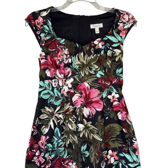 Dressbarn Floral Red Green Black Dress Sweetheart Neck Knee Length Career Size 8 - Picture 2 of 7